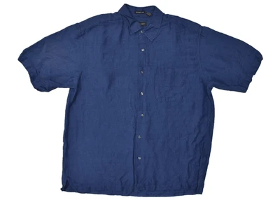 Camisa de hombre Van Heusen azul lavable de lino manga corta con botones talla regular XL Foto 1 de 4