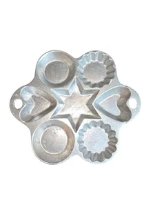 Vintage Cast Aluminum 4 Shape Cookie Biscuit Muffin Candy Etc. Baking Pan Mold - Picture 1 of 10