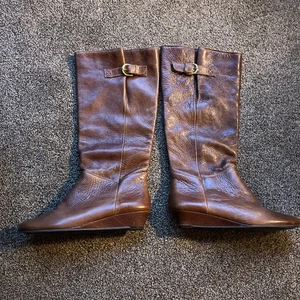 Steven by Steve Madden Intyce Distressed Brown Leather Wedge-heel Boots Women 8M - Picture 1 of 9