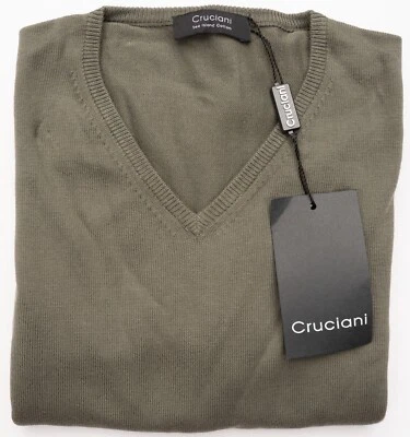 NUEVO CON ETIQUETAS CRUCIANI Suéter Pullover Ligero Cuello en V Algodón Isla del Mar Verde S EU 48 Foto 1 de 4