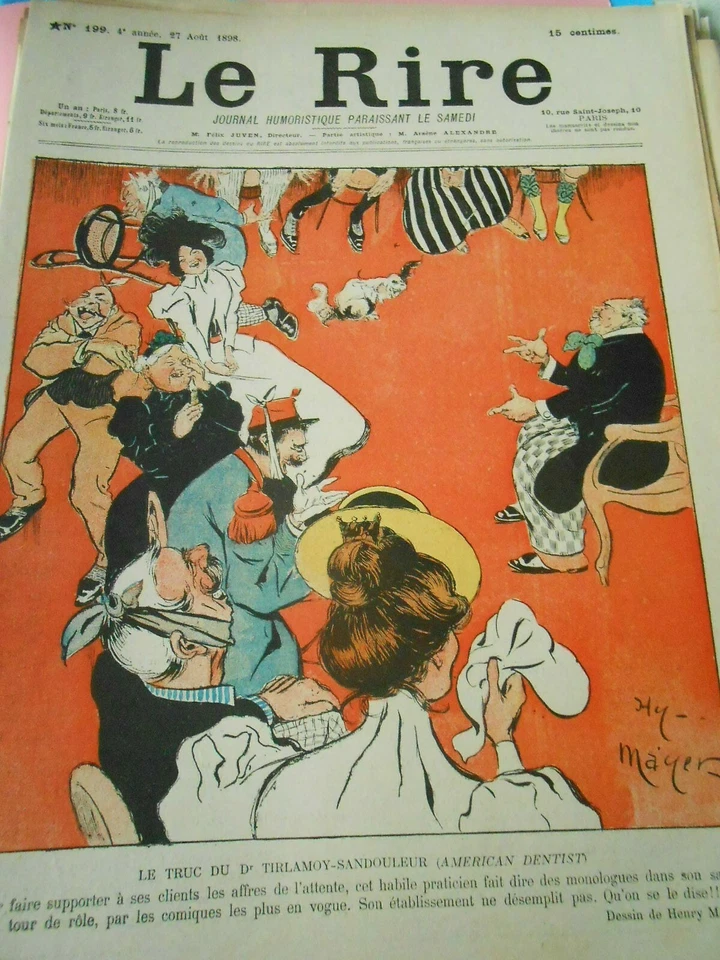 1898 Original Print Humour Le truc du Tirlamoy sandouleur American Dentist - Photo 1/1