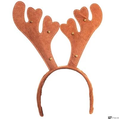 Diadema de vacaciones con astas de reno con campanas tintineo, marrón, talla única 9" de alto Foto 1 de 3