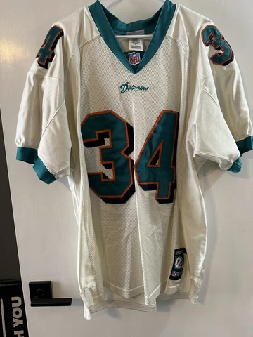 VTG AUTHENTIC RICKY WILLIAMS MIAMI DOLPHINS NFL REEBOK JERSEY 52 SEWN! Cover