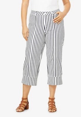 Pantalones chinos elásticos cortos Roamans pantalones de mezclilla azul marino blanco a rayas para mujer talla grande 18 W Foto 1 de 4