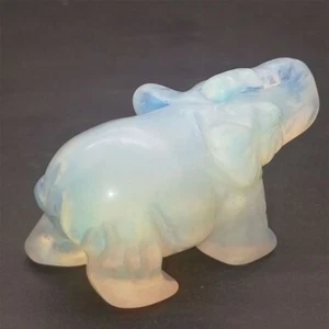 Animals Statue Hand Carved Elephant Gemstone 1.5 Inch Mini Exquisite Moonstone - Afbeelding 1 van 10