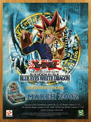 Yu-Gi-Oh! 2002 TCG Ojos Azules Blanco Dragón Impresión Anuncio/Póster CCG Juego de Cartas Arte 00s Foto 1 de 4