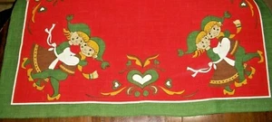 SWEDISH CHRISTMAS DANCING TOMTE & HEART DESIGN 40" X 38" JUTE TABLECLOTH SWEDEN - Picture 1 of 6