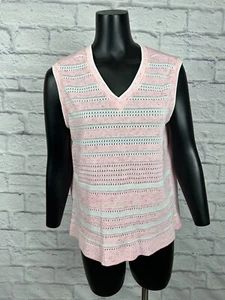Vintage 70's Sweater Vest V-Neck Sleeveless Pullover Classic Womens Knitted Pink - Picture 1 of 4