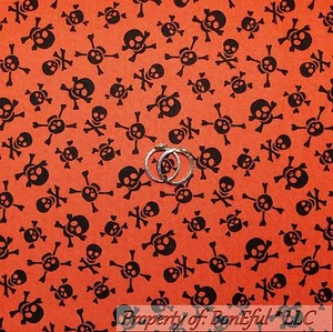 BonEful Fabric FQ Cotton Quilt Orange Skull Head Face Skeleton Cross Bone Boy US - Picture 1 of 12