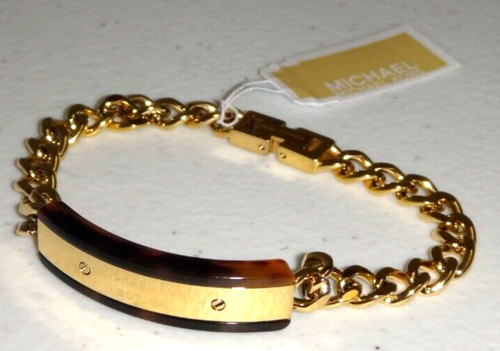 Bracciale MICHAEL KORS MK logo placca oro giallo catena tartaruga MKJ5886710 + SCATOLA