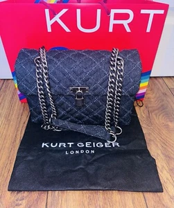 Kurt Geiger Brixton Lock Denim Black Frayed Quilted Bag RRP £199 - Picture 1 of 7