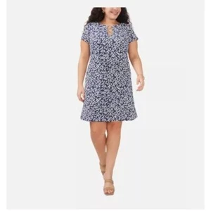MSK Women's Plus Size Floral-Print Mini Dress, Blue/White Size 1X - Picture 1 of 3