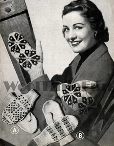 Knitting Pattern Ladies 1940s Vintage Fair Isle Mittens. 3 Designs. - Picture 1 of 1
