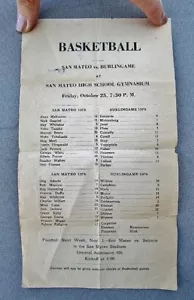 1935 Vintage High School Basketball Schedule: SAN MATEO vs. BURLINGAME, CA - Picture 1 of 4