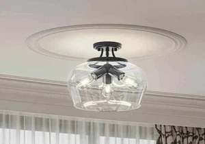 NEW Merra 14” 3-Light Matte Black Semi-Flush Mount w/Clear Glass Shade B11 - Picture 1 of 4