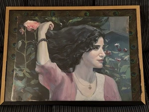 Oil Painting On Canvas Women with Silver Necklace And Earring, Size72x52 cm - Picture 1 of 8