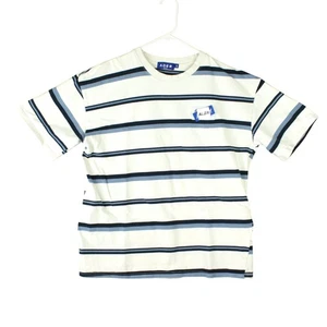 T-shirt girocollo Ader Error uomo L/A2 bianca blu a righe logo unico designer - Foto 1 di 11