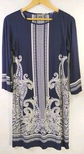 Vestido túnica Roz & Ali azul marino cachemir boho suave elástico cómodo otoño retro M - Imagen 1 de 3