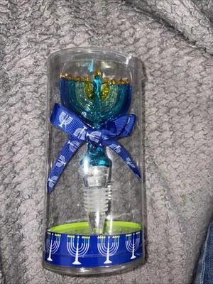 Tapón de botella de vino Menorá de vidrio para celebrar Hanukkah pastel de barro regalo de anfitriona nuevo Foto 1 de 4