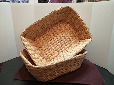 Pair Hyacinth Reed Baskets  29cm X 22cm X  9.5cm VGC As New  Ex Staging Display  - Image 1 of 4