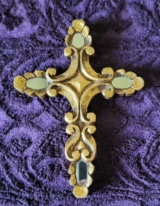 Peruvian Handmade Carved & Painted Wood Cross w Mirror Inlays (Imported ๐ต๐ช) - Picture 1 of 5