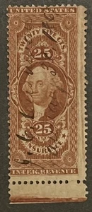 Travelstamps: 1862-71 US Stamps Scott#R46c 25c Washington used Pen Cancel - Picture 1 of 5