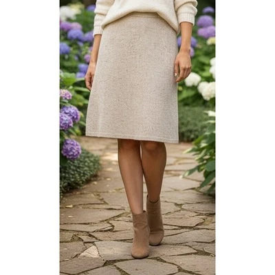Marisa Christina Wool Blend Skirt A-Line Knit Silk Beige Size M Hongkong Classic - Image 1 of 4