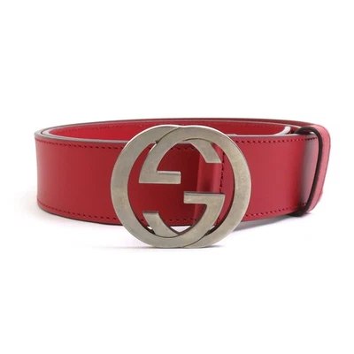 Cintura G ad incastro Gucci originale rosso/argento in pelle/metallo - e60444a - Immagine 1 di 4