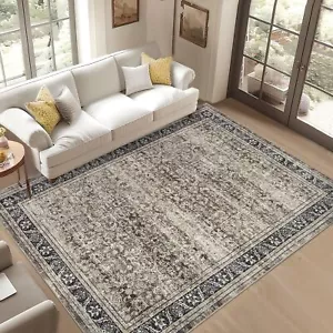 9x12 Living Room Rug Washable, Soft Vintage Floral Large Bedroom Rugs Classic... - Picture 1 of 6