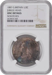 GB019 Great Britain 1/2 Crown, 1887. Victoria. NGC Genuine--UNC Details, Scratch - Picture 1 of 1