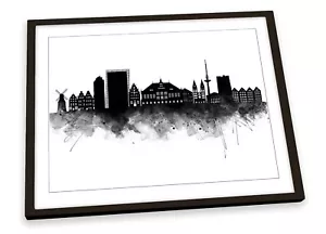 Brema città astratta skyline nero STAMPA ARTISTICA CON CORNICE quadro poster opera d'arte - Foto 1 di 5