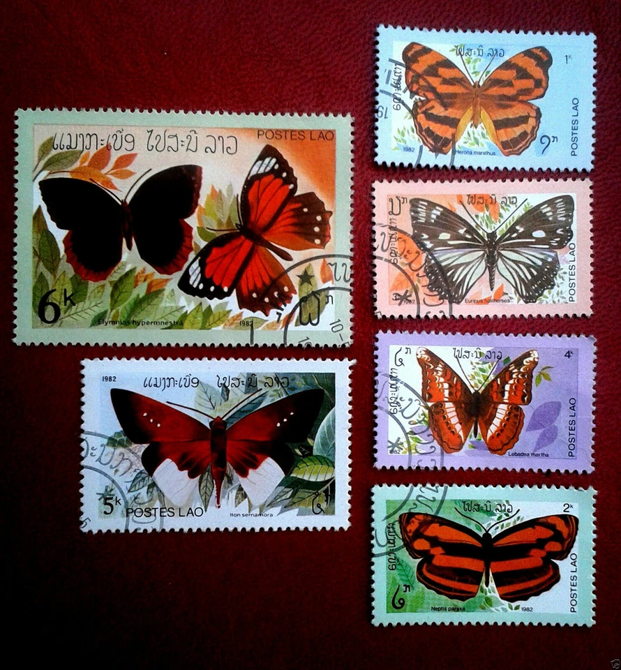 Laos 1982 Butterflies set 6 stamps , CTO - Image 1 of 1