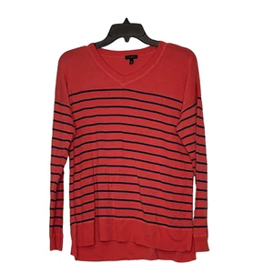 Talbots Damen V-Ausschnitt Pullover Größe M rot mit marineblau gestreiften Baumwollmischung - Bild 1 von 4