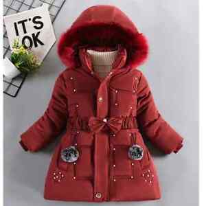 Thick Keep Warm Girls Jacket Hat Plush Collar Hooded Padded Lining Coat for Kids