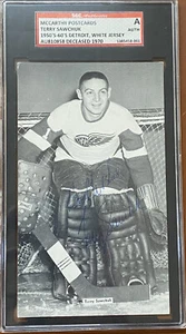 McCarthey Postcards Terry Sawchuk Auto Signed 1950’s Detroit SGC Hockey - TCCCX - Picture 1 of 4