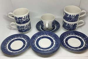 Lot of Churchill Blue Willow Staffordshire England 5 Cups 6 Saucers, No Problems - Picture 1 of 9