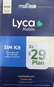Lycamobile Forfait Prépayé 29X2 Mois Carte SIM Préchargée Appel illimité Texte - Photo 1 sur 3