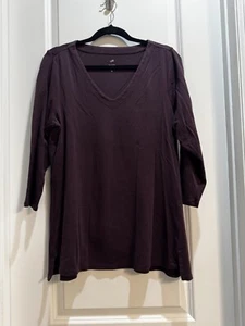 J. Jill Purple Vneck 3/4 Sleeve Tee Large Tall 100% Cotton Armpit To Armpit 21” - Picture 1 of 7