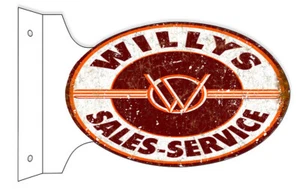 WILLYS SALES SERVICE 18" HEAVY DUTY USA METAL DOUBLE SIDED AUTO ADVERTISING SIGN - Picture 1 of 1