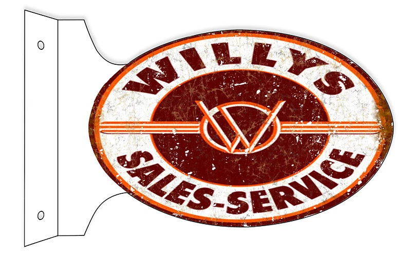 WILLYS SALES SERVICE 18" HEAVY DUTY USA METAL DOUBLE SIDED AUTO ADVERTISING SIGN - Image 1 of 1