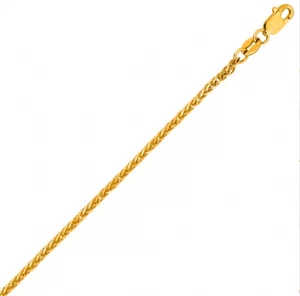 1.8mm Square Wheat Chain Necklace Real 14K Yellow Gold - Picture 1 of 4
