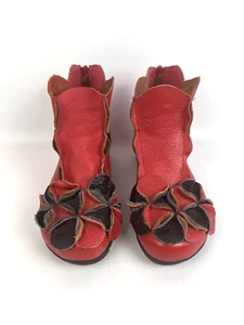 Rote geblümte lässige Lederstiefelette Reißverschluss hinten Blumenakzent Damengröße 6,5 US - Bild 1 von 16
