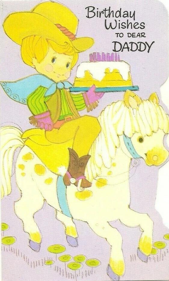 Tarjeta de felicitación vintage de feliz cumpleaños de papá para niños fiesta vaquero caballo pony Foto 1 de 1