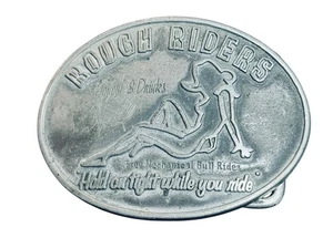 Rough Riders Metal Belt Buckle Vintage Oval Bull Rider Western Biker Cowboy - Picture 1 of 4