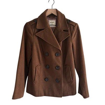 Abrigo Old Navy Pea para mujer talla L marrón mezcla de lana forrado con doble botonadura Foto 1 de 4