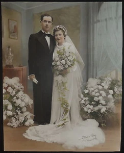 1938-ANTICA FOTOGRAFIA-RITRATTO DI SPOSI-STUDIO PIERRE-FIRMATA-ORIGINALE - Bild 1 von 1