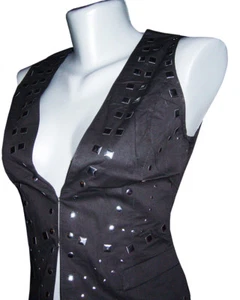TACHUELAS Chaleco Chaqueta Gótica Camisa Vaquera Falda Negra S M L Top Nuevo - Imagen 1 de 8