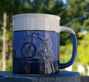Taza de café bicicleta bicicleta taza cerámica azul hecha en Japón tres ruedas de 3 ruedas - Imagen 1 de 6