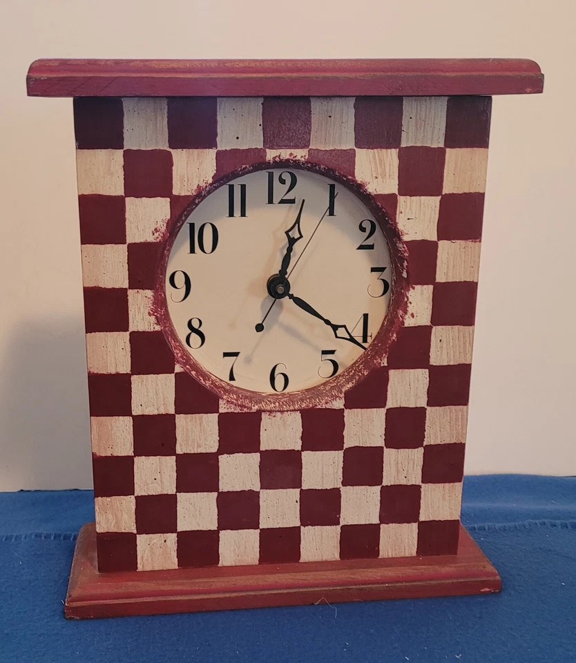 Checkerboard Clock Handcrafted Country Mantle Shelf Clock 12 1/2" Made in USA - Image 1 of 1