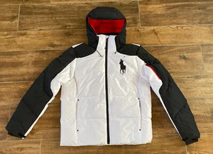 NWT Polo Ralph Lauren Men’s Big Pony Hooded Down Puffer Jacket WHITE BLACK NEW - Picture 1 of 7